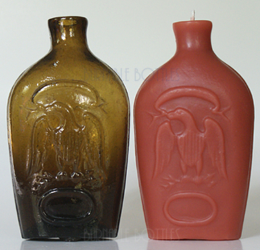 Candle ITEM# 1010 --- A 1/2 pint double eagle flask and candle. --- Burnable Bottles - AntiqueBottleHunter.com