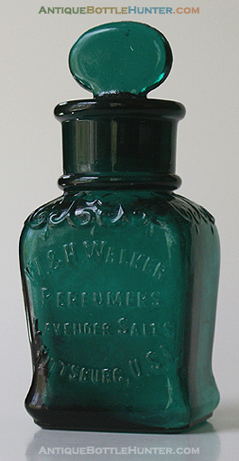 W & H WALKER / PERFUMERS / LAVENDER SALTS / PITTSBURG, U.S.A. A Special Trade Courtesy of Mr. Tod Cagle --- AntiqueBottleHunter.com